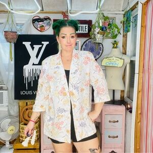 White and Orange Blazer with Relaxed Fit and Open Front Size XLarge